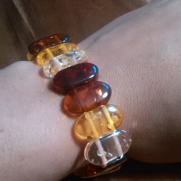 Multi-Color Simulated Amber Block Bead Stretch Bracelet - Picture 9 of 11
